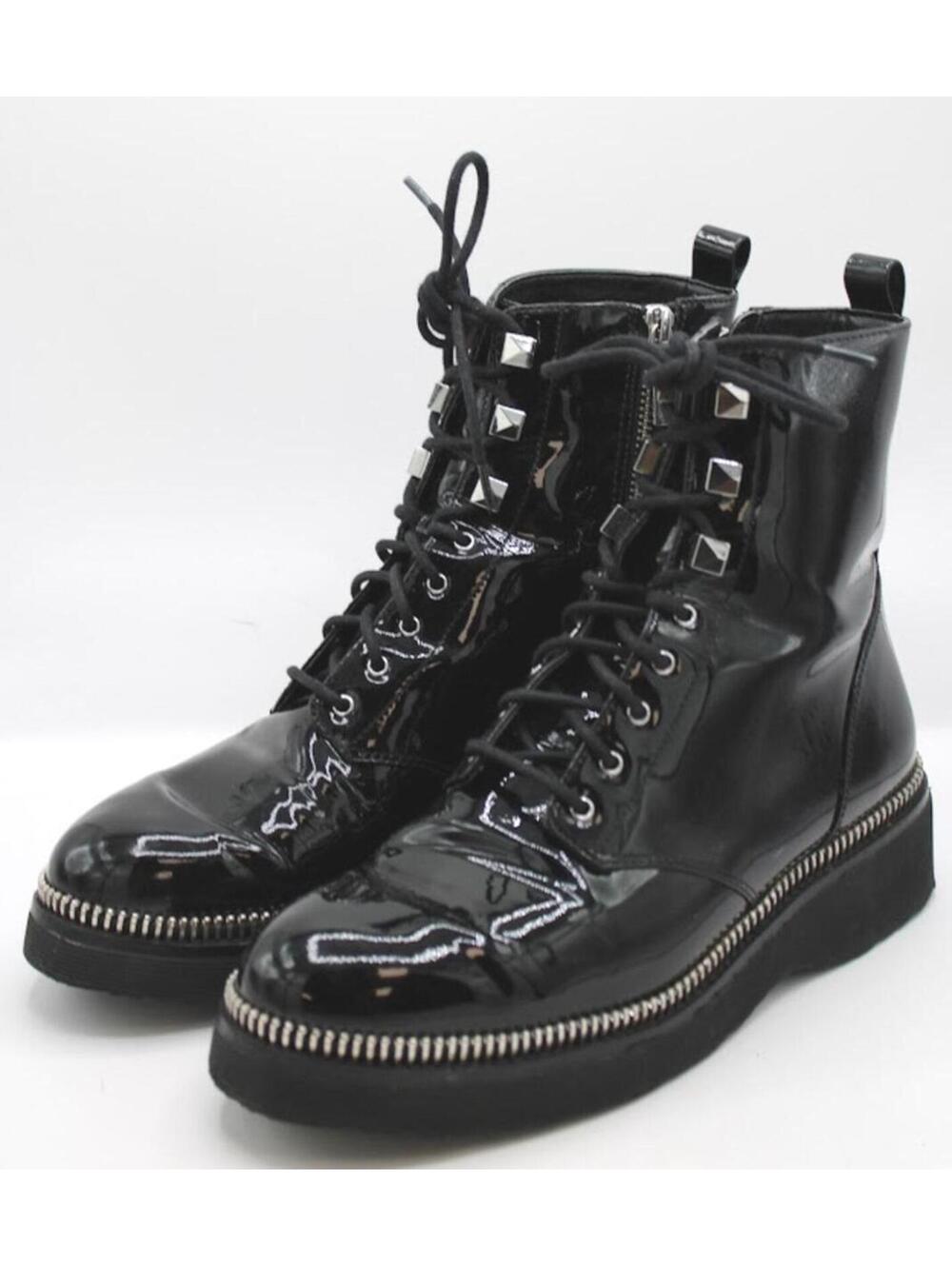 Michael Michael Kors Haskell Black Patent Leather Lace-Up Combat Boots Womens 9M